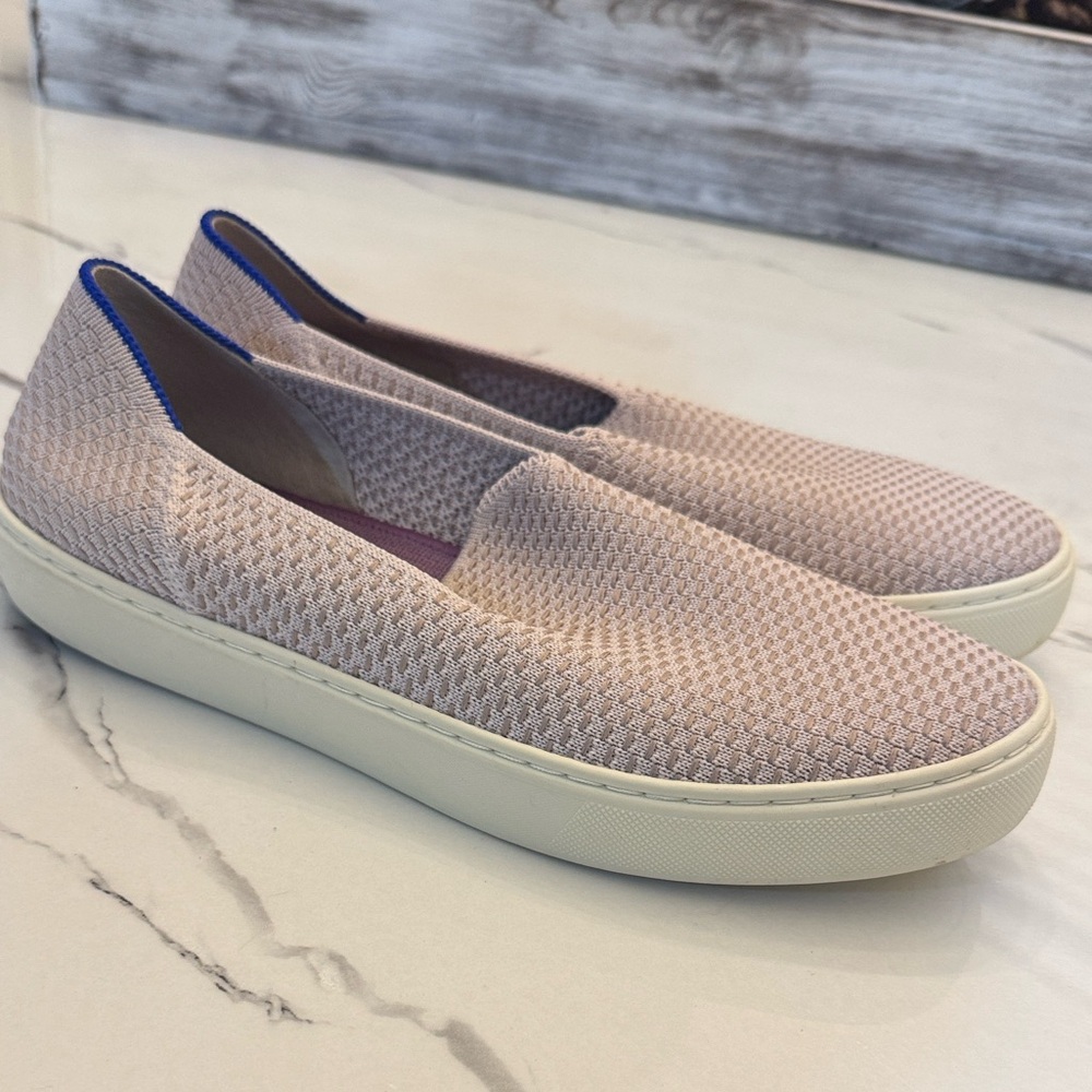 Rothy's Beige and Blue Slip-On Sneakers